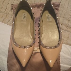 Valentino Women's Nude Patent Leather Studded Flats